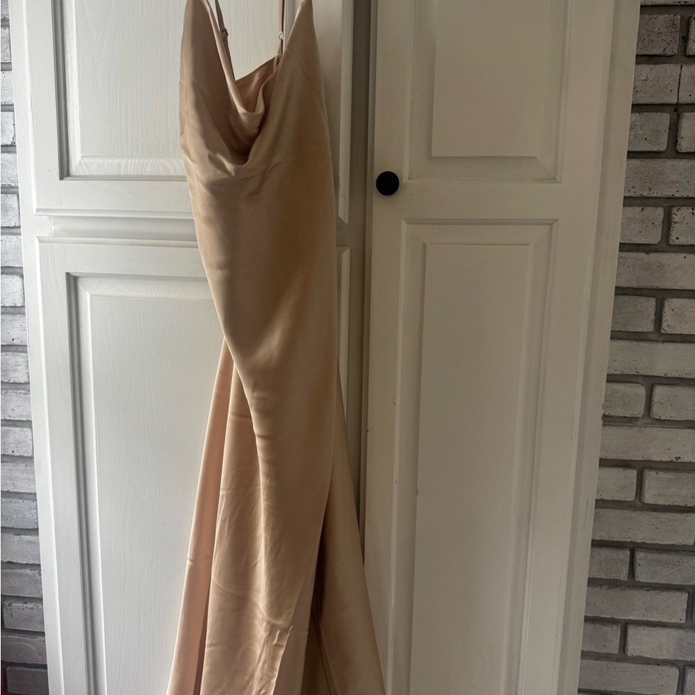 Show Me Your MuMu Gold Slip Dress with Cowl Neck and Slit